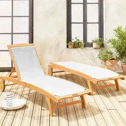 Set 2 lettini prendisole in legno multiposizione con ruote