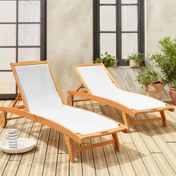 Set 2 lettini prendisole in legno multiposizione con ruote