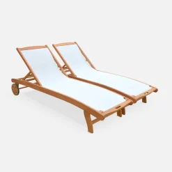 Set 2 lettini prendisole in legno multiposizione con ruote