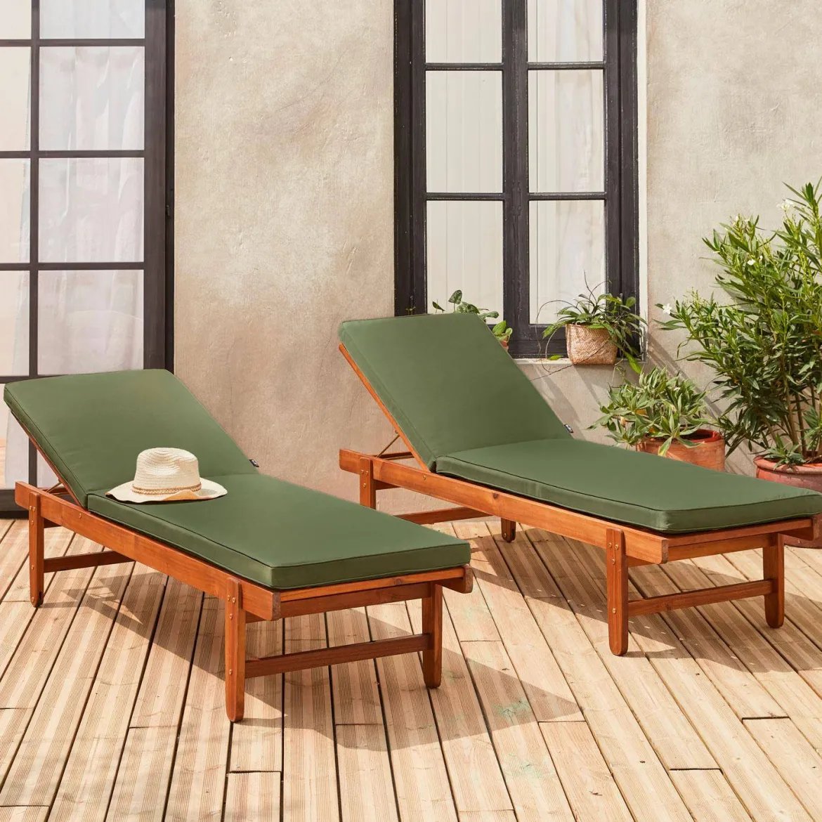 Set 2 lettini prendisole in legno multiposizione