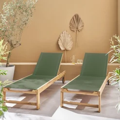 Set 2 lettini prendisole in legno multiposizione con ruote