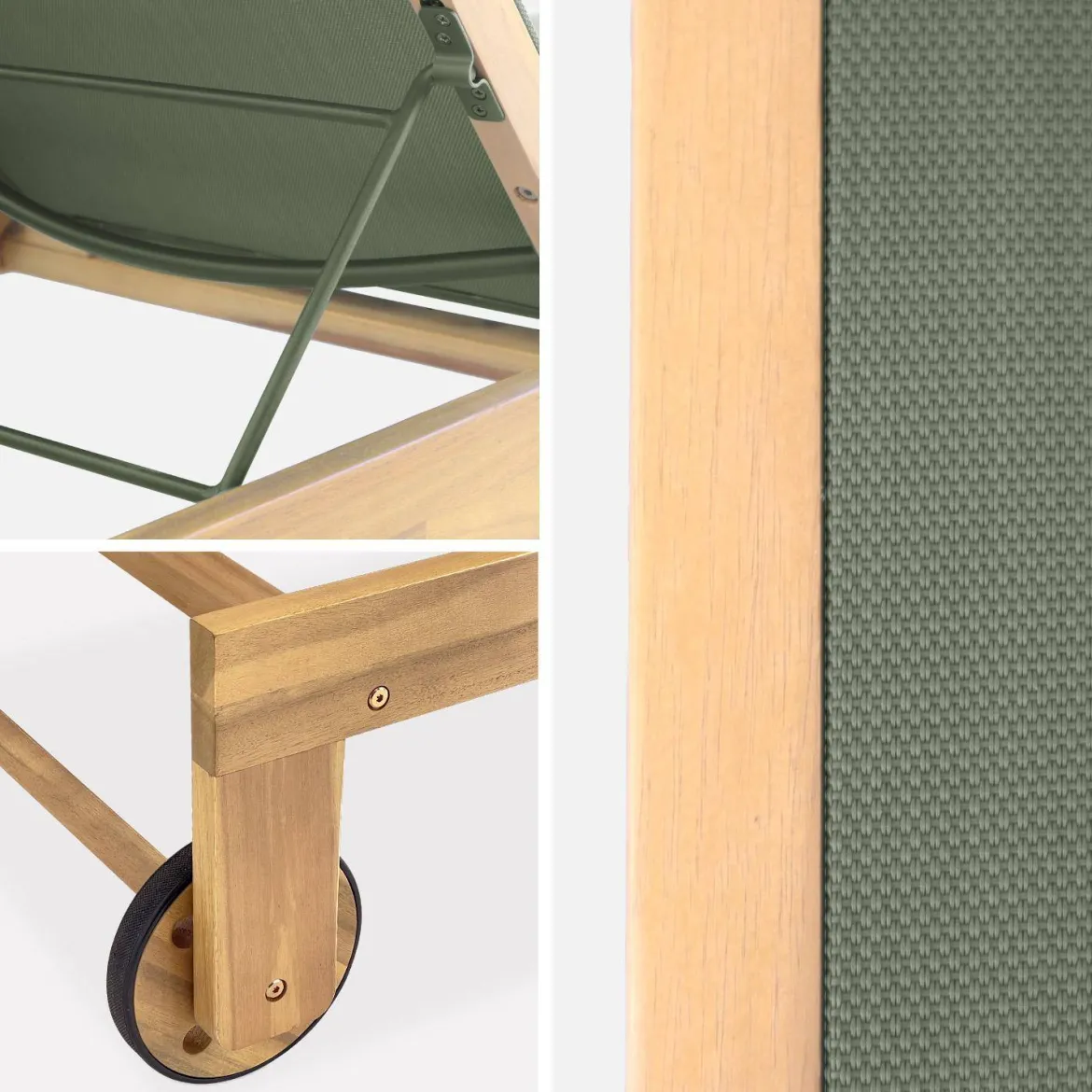 Set 2 lettini prendisole in legno multiposizione con ruote