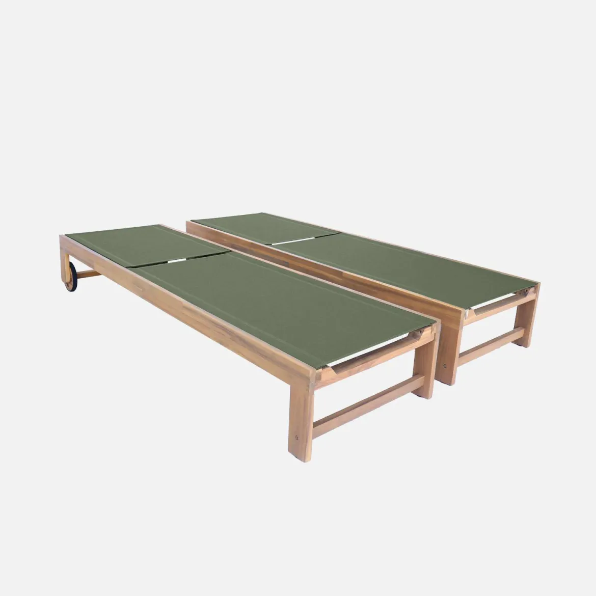 Set 2 lettini prendisole in legno multiposizione con ruote