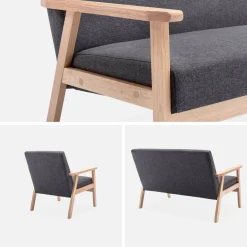 Set panca e poltrona in legno e tessuto, 3 posti