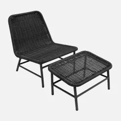 Set 2 poltrone da giardino con poggiapiedi in alluminio e corda