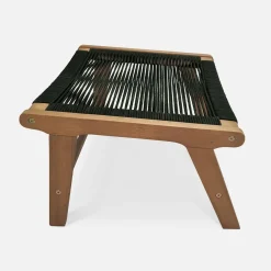 Set 2 poltrone da giardino e poggiapiedi in legno e corda