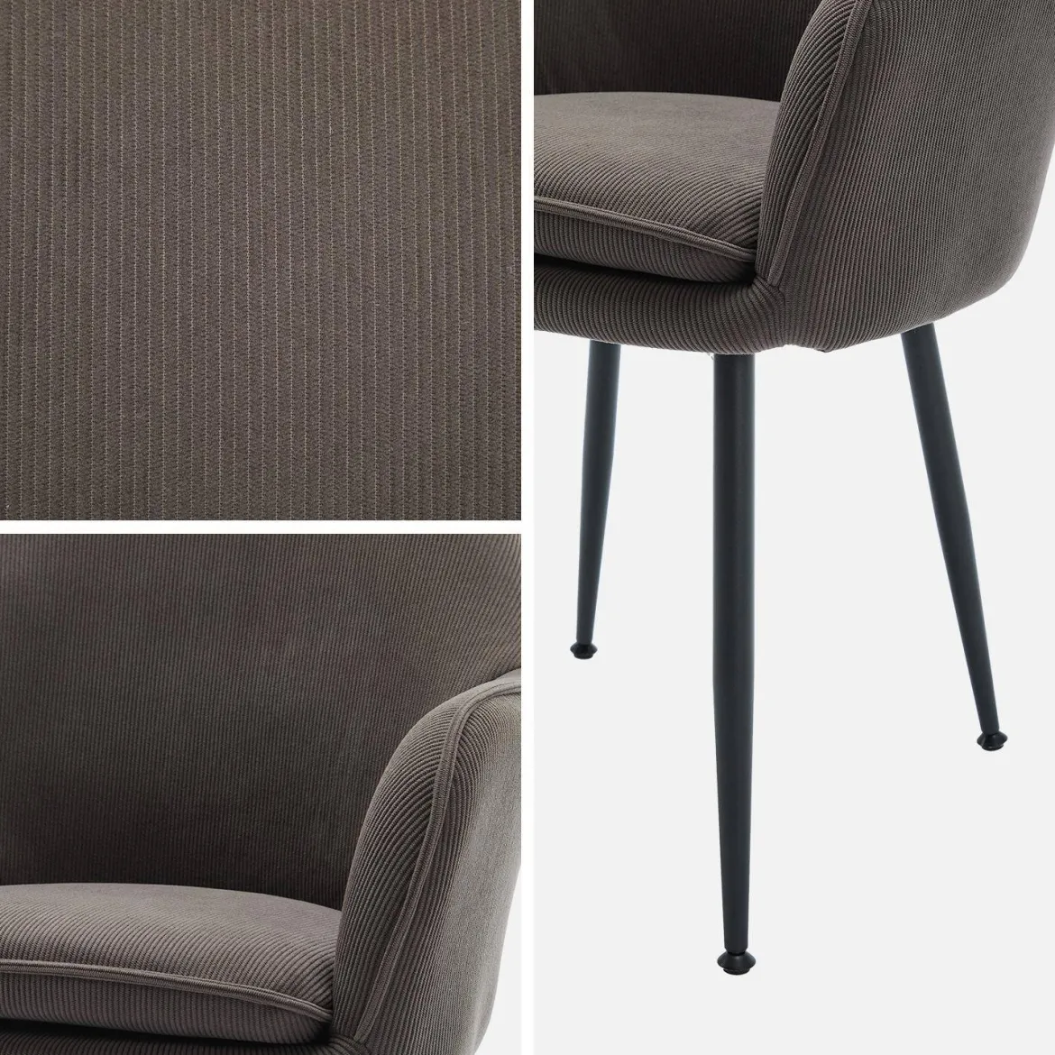 Set 2 poltrone in velluto a coste con gambe in metallo
