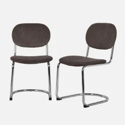 Set 2 sedie arrotondate metallo, velluto a coste e gambe cromate