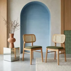 Set 2 sedie bohemien in legno di hevea e impagliatura