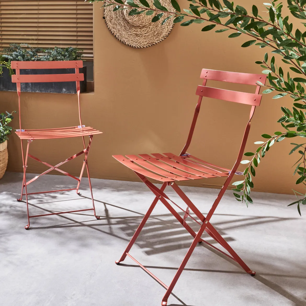 Set 2 sedie da giardino bistrot pieghevole in metallo