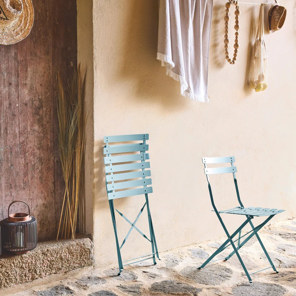 Set 2 sedie da giardino bistrot pieghevole in metallo