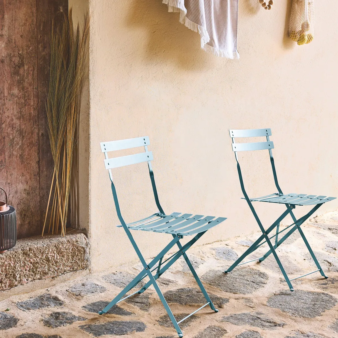Set 2 sedie da giardino bistrot pieghevole in metallo