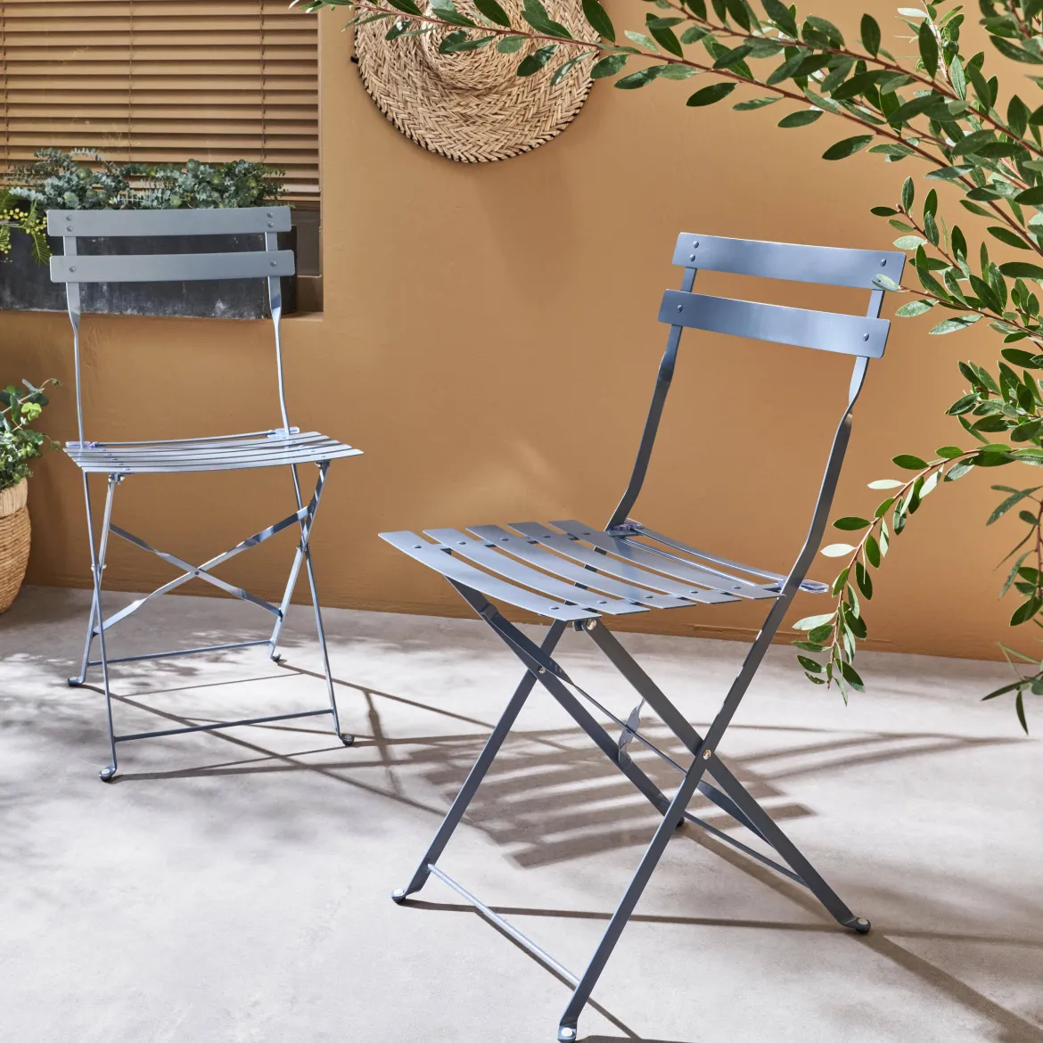 Set 2 sedie da giardino bistrot pieghevole in metallo