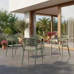 Set 4 sedie da giardino impilabili con effetto corda