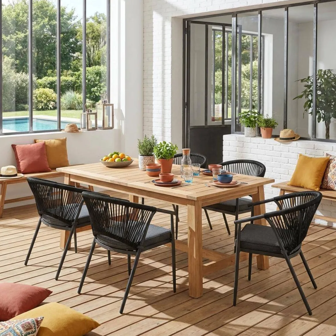 Set 4 sedie da giardino impilabili in acciaio e corde