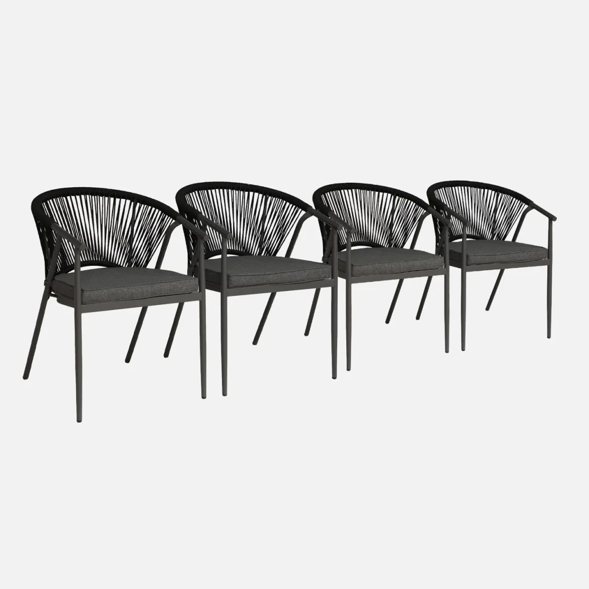 Set 4 sedie da giardino impilabili in acciaio e corde