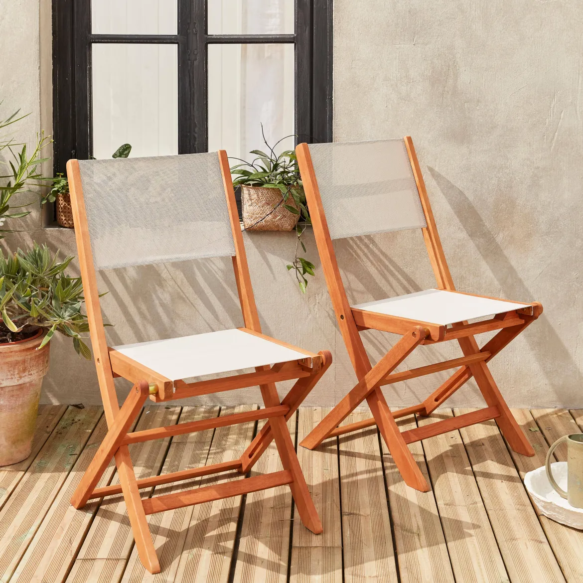 Set 2 sedie da giardino pieghevoli in legno