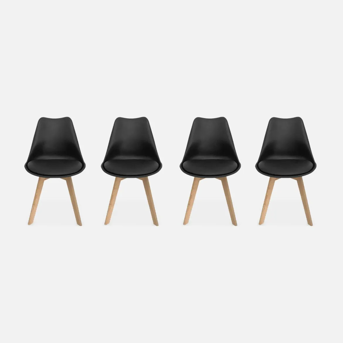 Set 4 sedie scandinave imbottite con gambe in legno