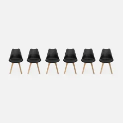 Set 6 sedie scandinave imbottite con gambe in legno