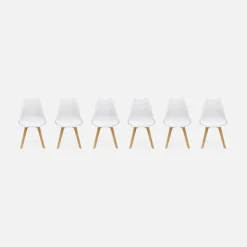 Set 6 sedie scandinave imbottite con gambe in legno