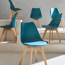 Set 6 sedie scandinave imbottite con gambe in legno