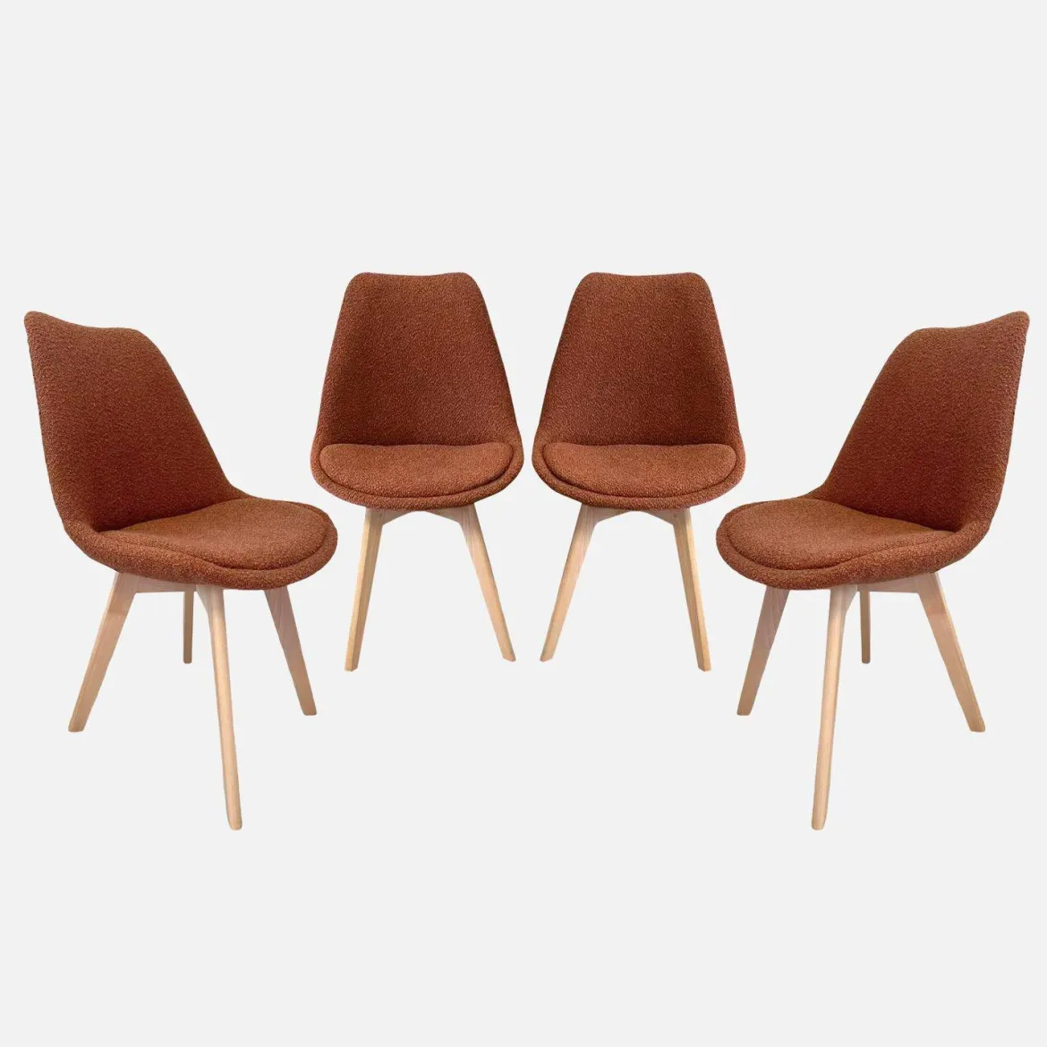 Set 4 sedie scandinave legno di faggio e bouclé strutturato