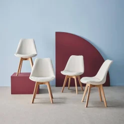 Set 4 sedie scandinave legno di faggio e bouclé strutturato