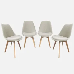 Set 4 sedie scandinave legno di faggio e bouclé strutturato