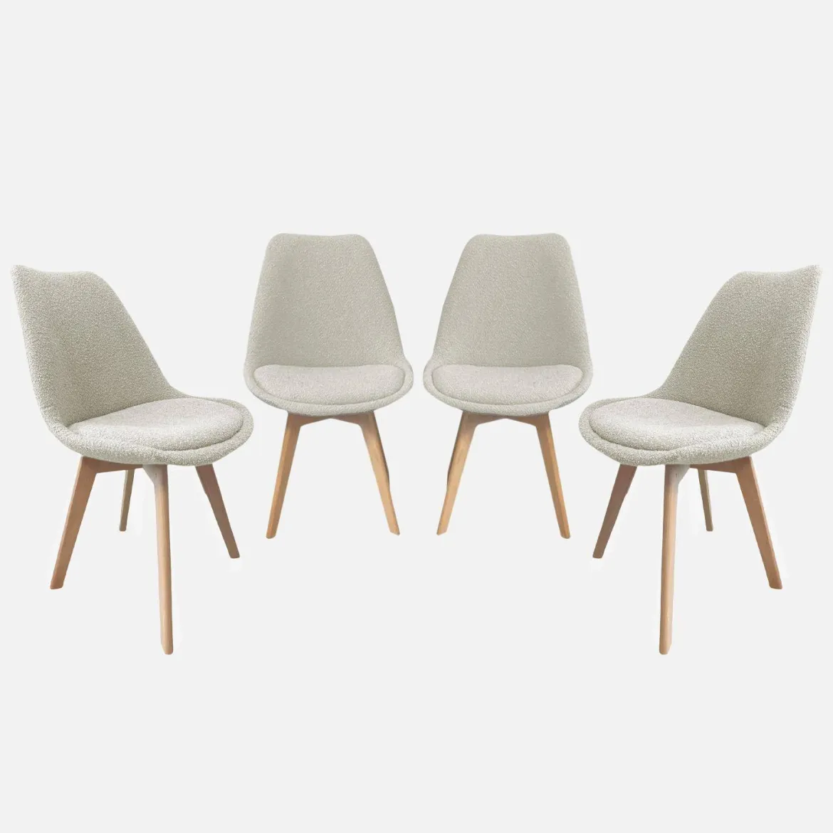 Set 4 sedie scandinave legno di faggio e bouclé strutturato