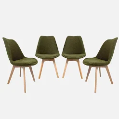 Set 4 sedie scandinave legno di faggio e bouclé strutturato