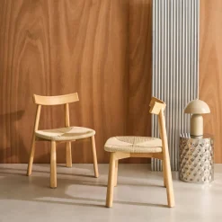 Set 2 sedie scandinave legno hevea seduta in corda