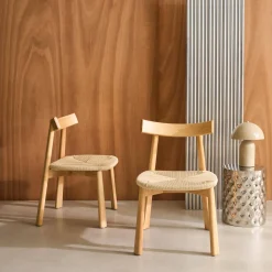 Set 2 sedie scandinave legno hevea seduta in corda