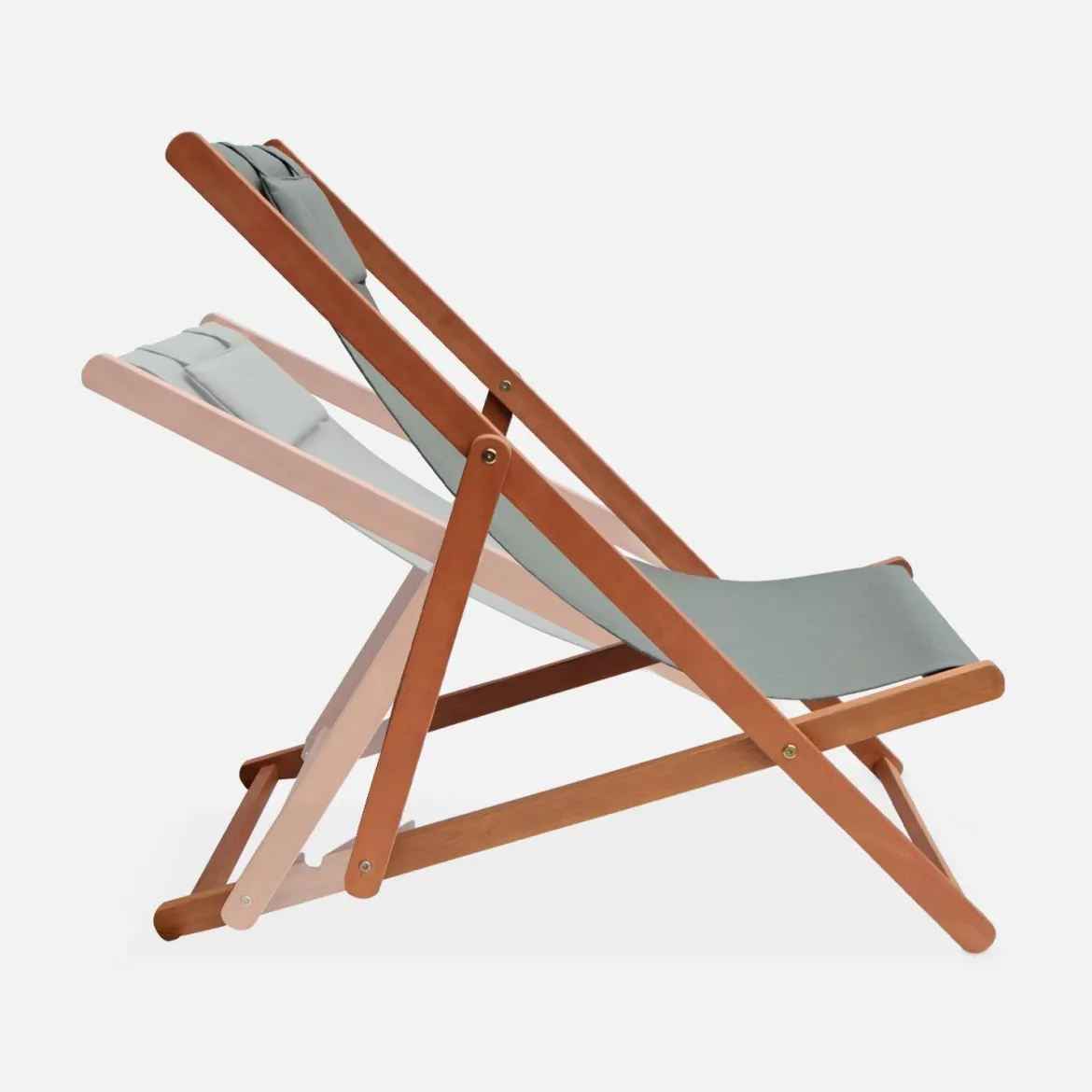 Set 2 sedie sdraio in legno con cuscino poggiatesta