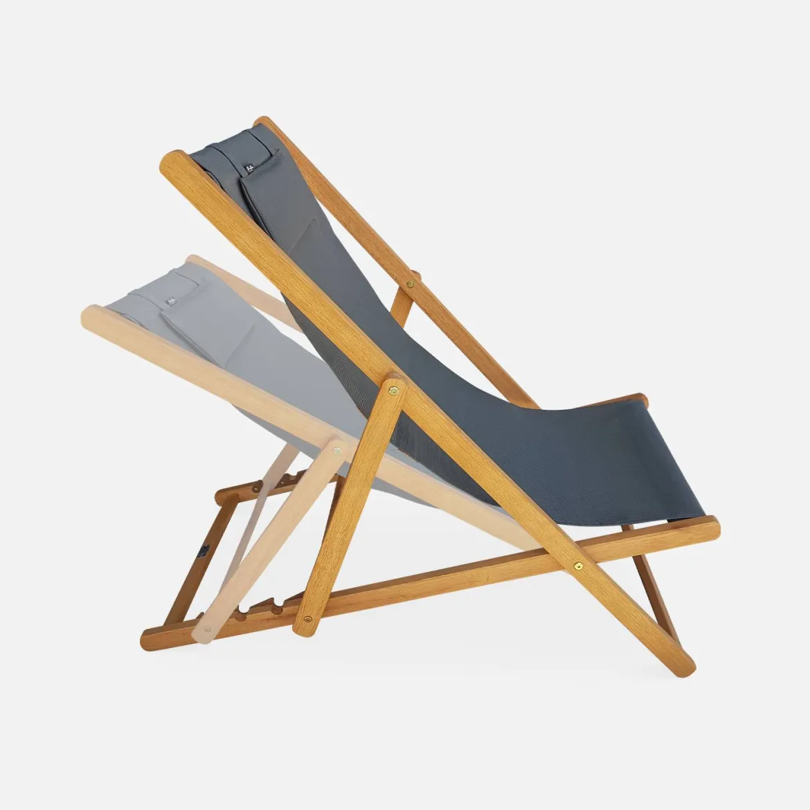 Set 2 sedie sdraio in legno con cuscino poggiatesta