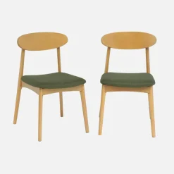 Set 2 sedie vintage in legno di hevea naturale e tessuto