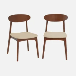 Set 2 sedie vintage in legno di hevea noce e tessuto
