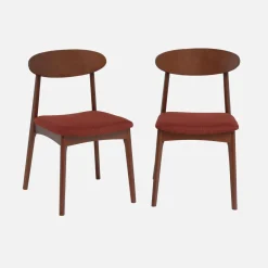 Set 2 sedie vintage in legno di hevea noce e tessuto
