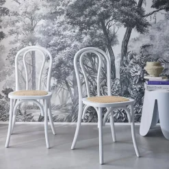 Set 2 sedie vintage in legno e rattan