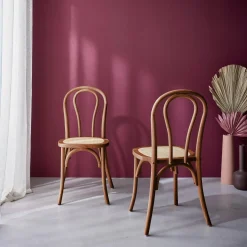 Set 2 sedie vintage in legno e rattan