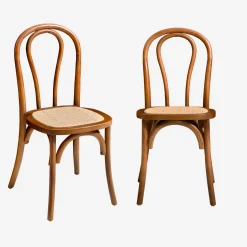 Set 2 sedie vintage in legno e rattan