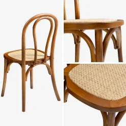 Set 2 sedie vintage in legno e rattan