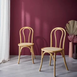 Set 2 sedie vintage in legno e rattan