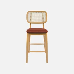 Set 2 sgabelli da bar in legno di hevea con impagliatura e tessuto, 66,5 cm