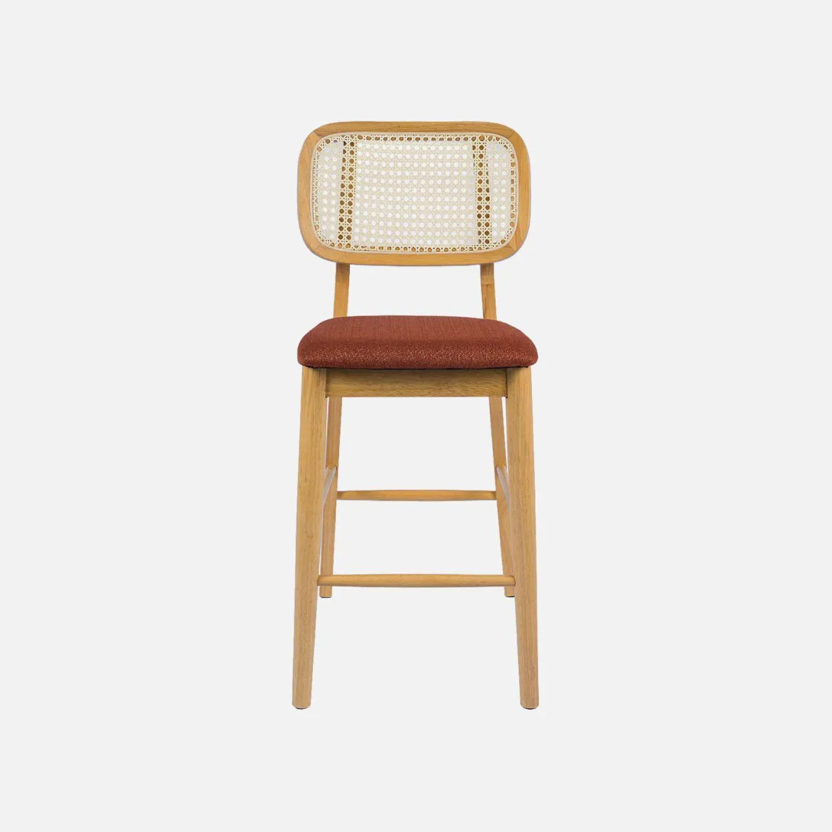 Set 2 sgabelli da bar in legno di hevea con impagliatura e tessuto, 66,5 cm