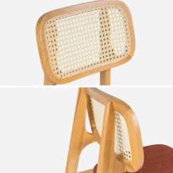 Set 2 sgabelli da bar in legno di hevea con impagliatura e tessuto, 66,5 cm