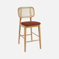 Set 2 sgabelli da bar in legno di hevea con impagliatura e tessuto, 66,5 cm