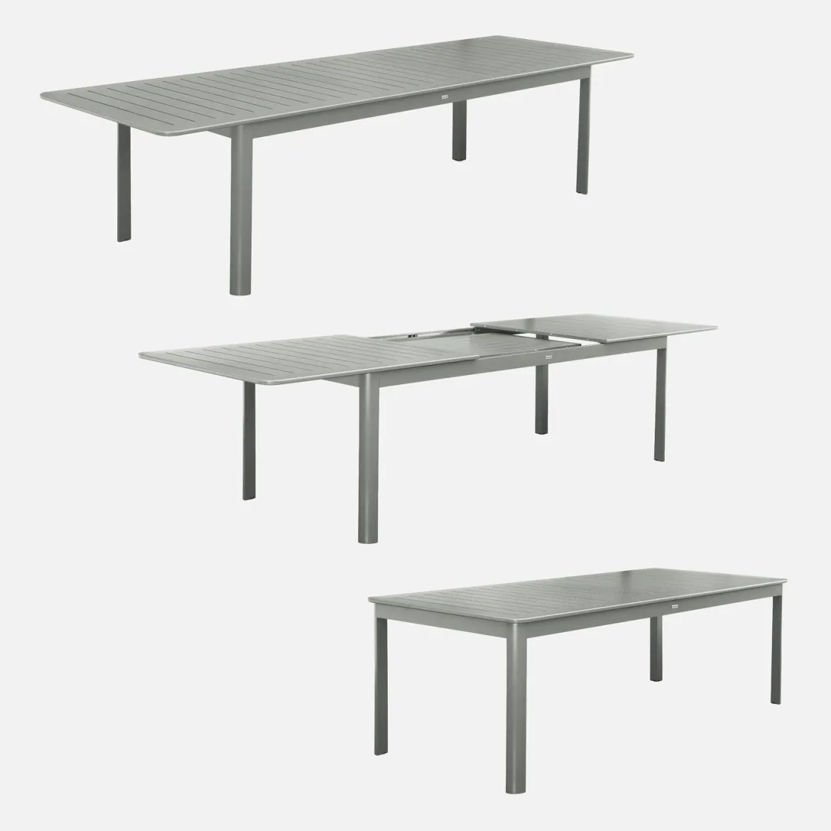 Set tavolo allungabile in alluminio con 10 sedie