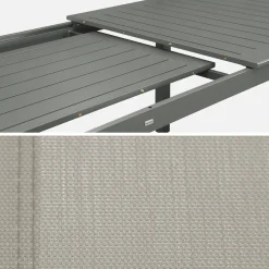 Set tavolo allungabile in alluminio con 10 sedie