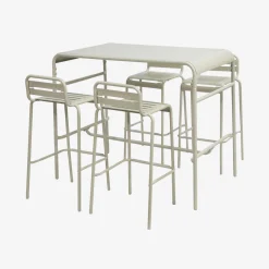 Set tavolo alto da giardino in acciaio con 4 sgabelli, 120cm