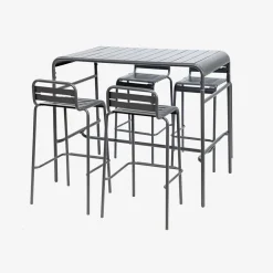 Set tavolo alto da giardino in acciaio con 4 sgabelli, 120cm
